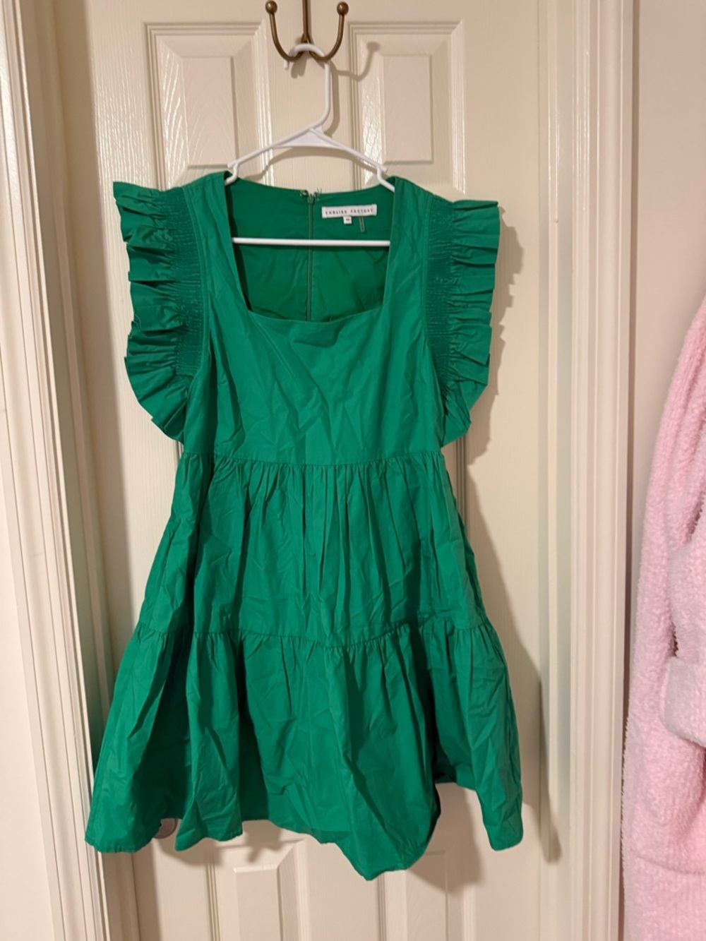 English Factory Emerald Green Ruffle Sleeve Tiered Mini Dress